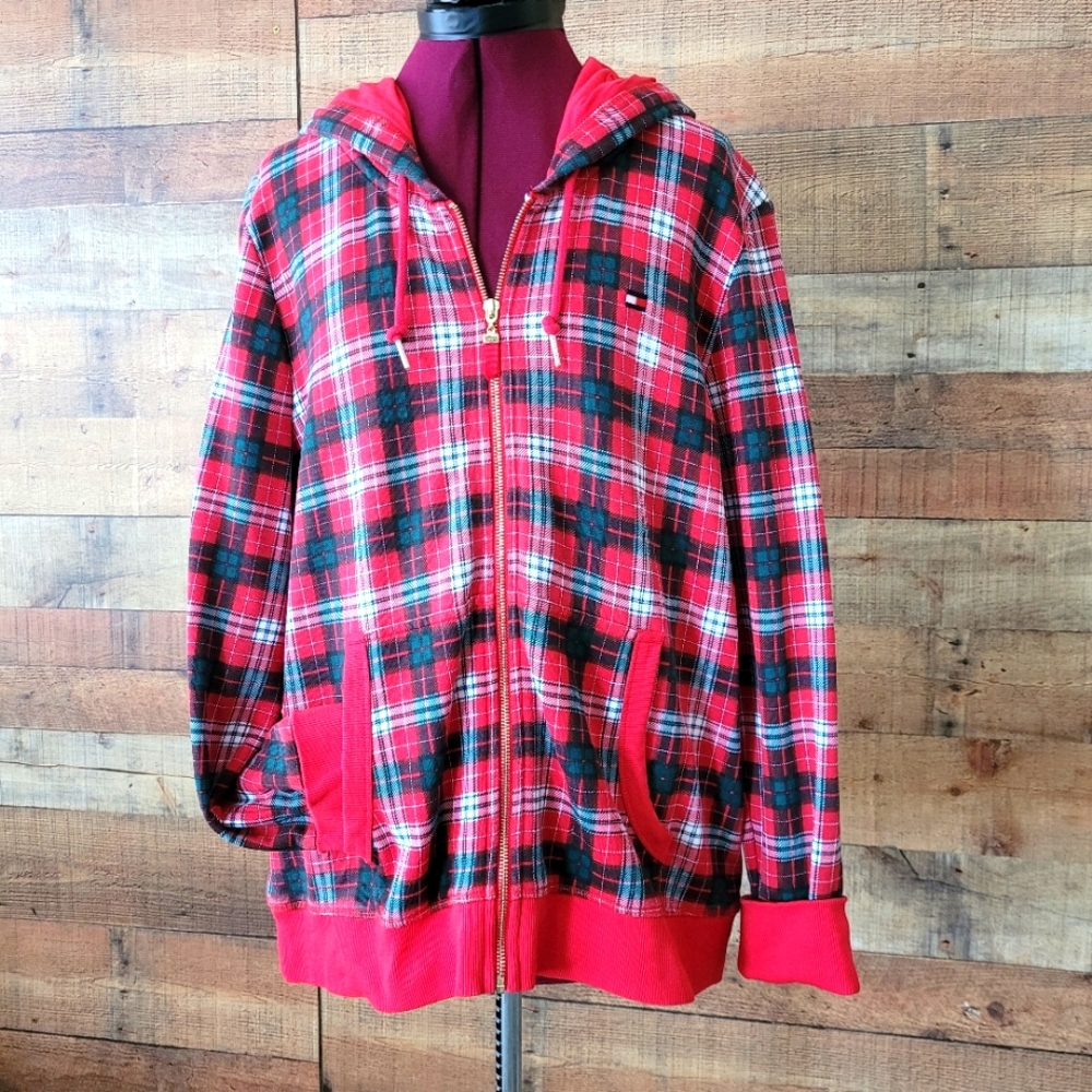 Tommy Hilfiger classic plaid style green and red Hoodie...XL